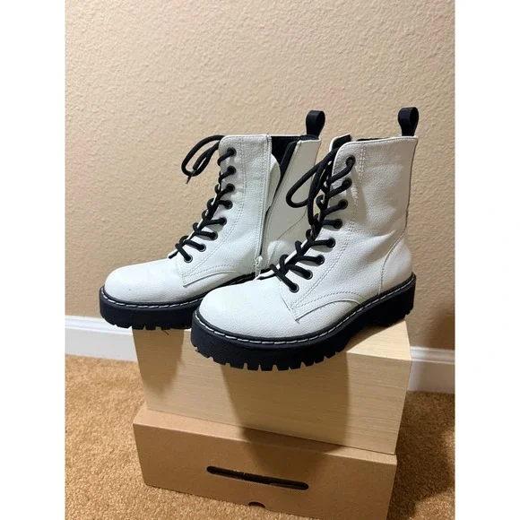 Sincerely Jules White Combat Boots Chunky Lug Sole Platform Vegan Side Zip sz 7 - Picture 3 of 7